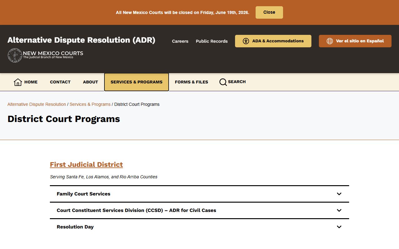 San Juan County court dockets District Court ADR programs