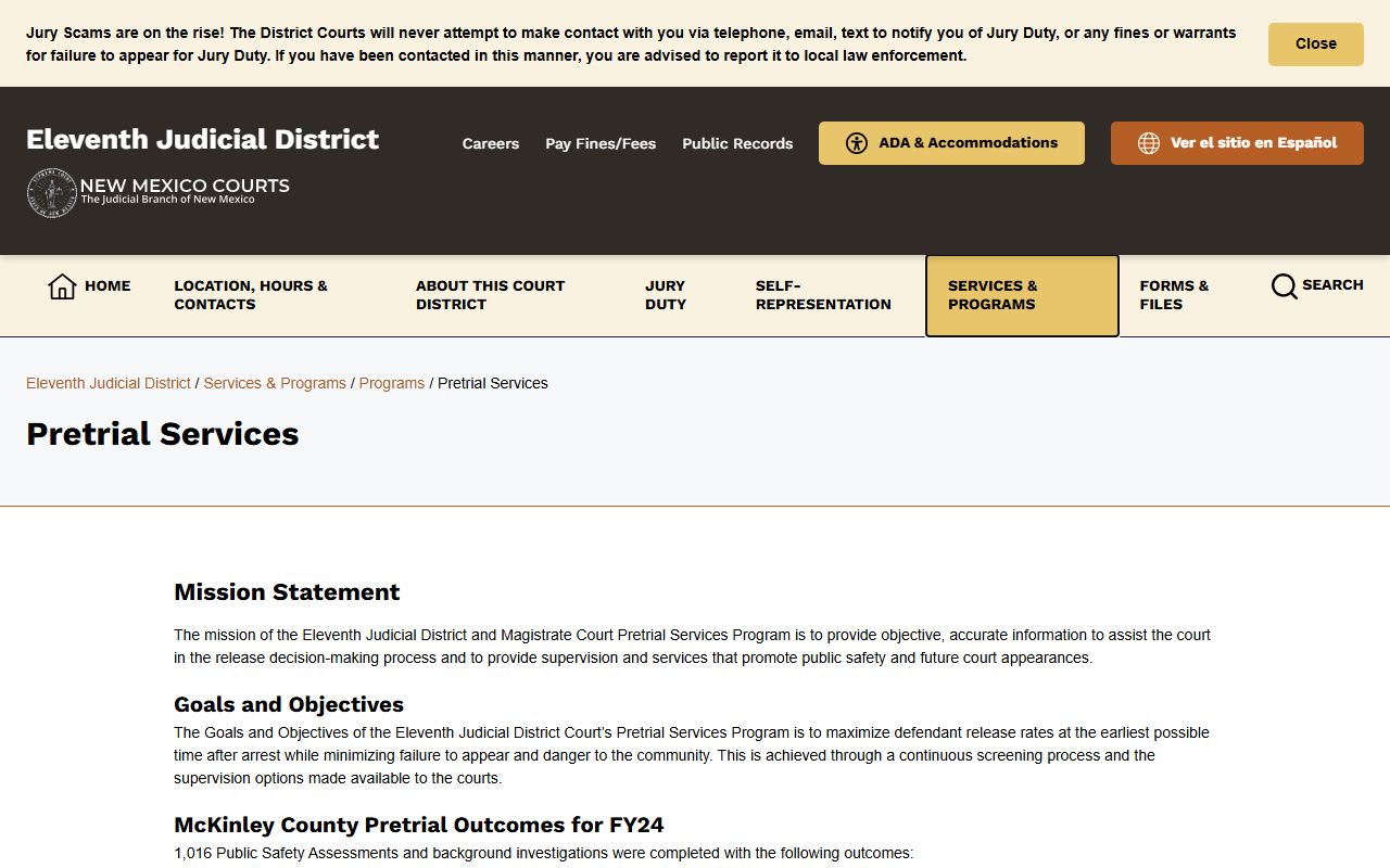 San Juan County court dockets Eleventh Judicial District Pretrial Services