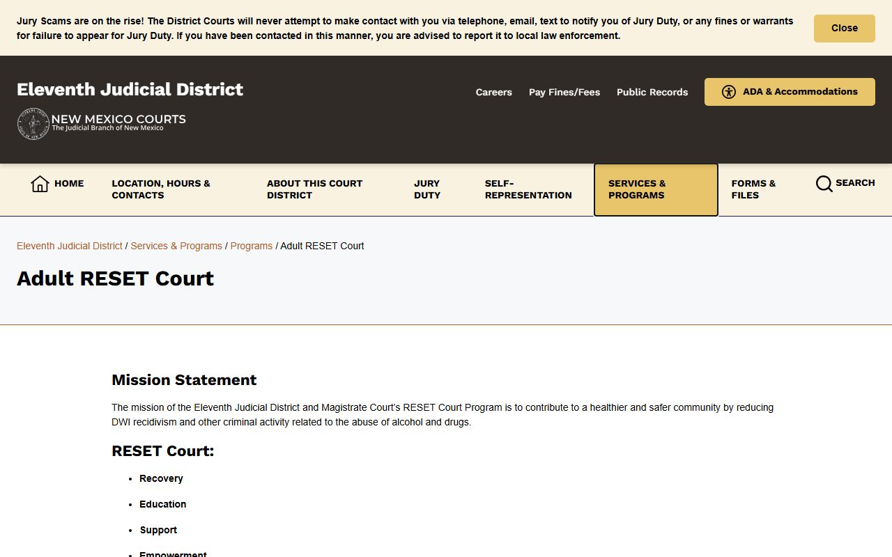 San Juan County District Court and Magistrate Court Adult RESET DWI drug court records