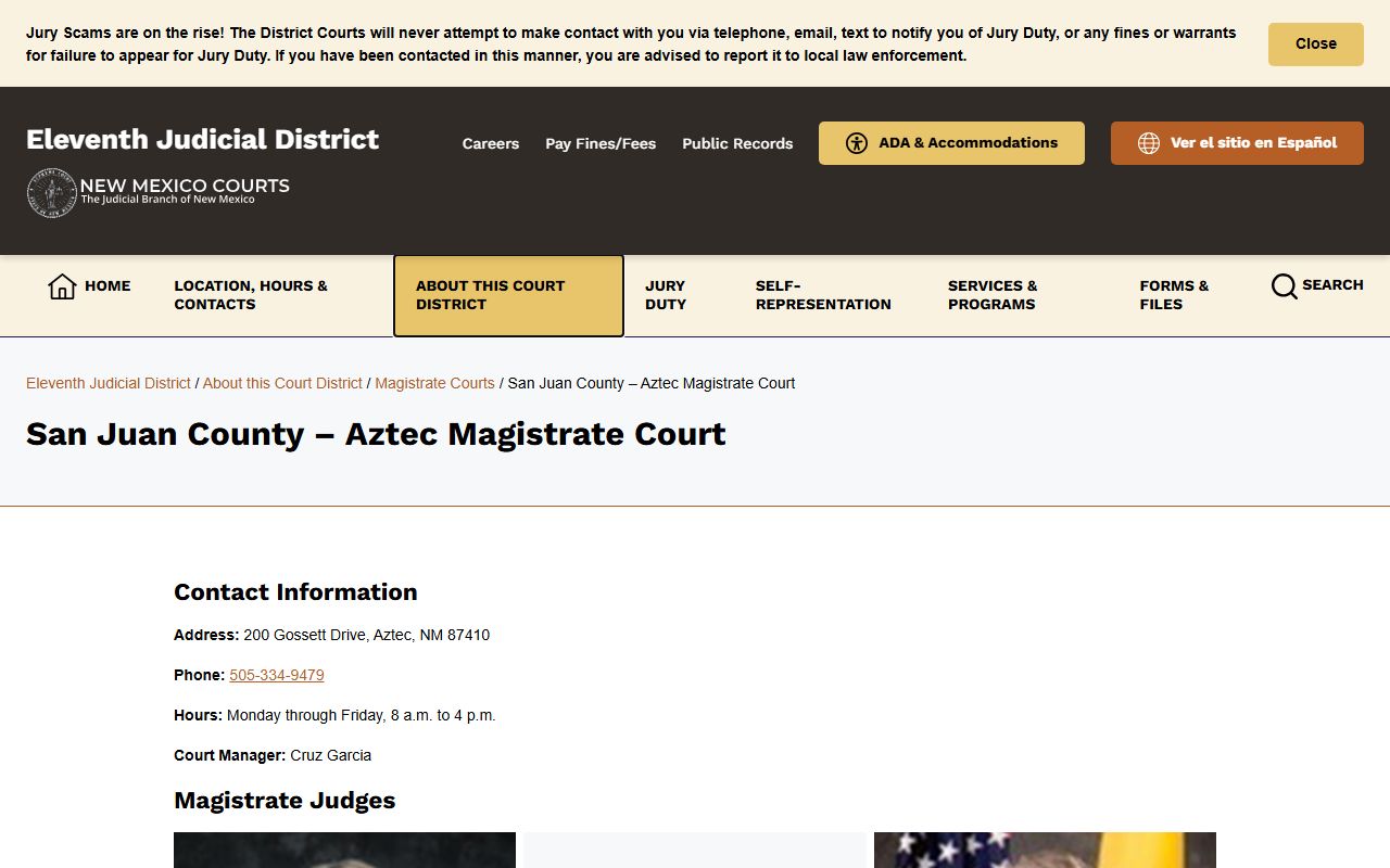 San Juan County District Court records and Aztec Magistrate Court routing