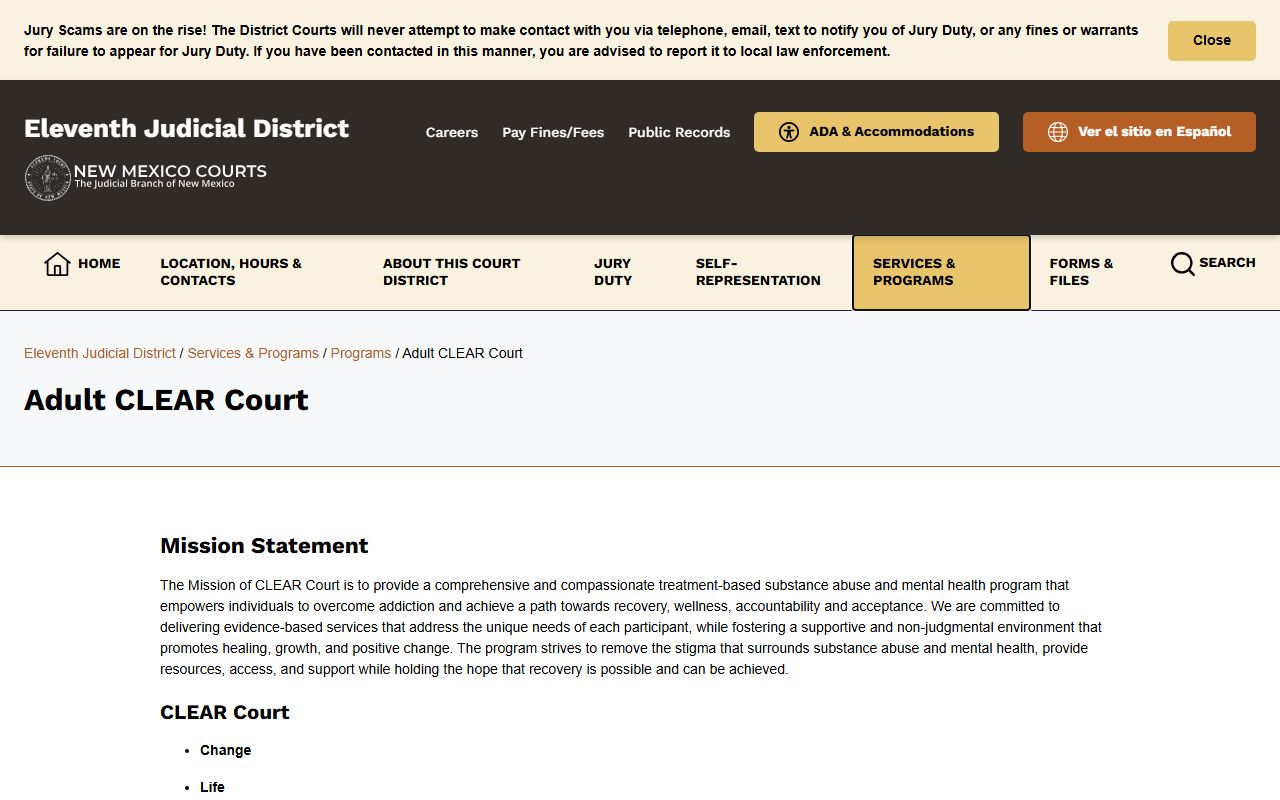San Juan County District Court Adult CLEAR treatment court records program