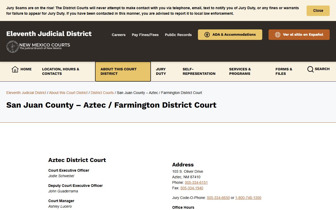 San Juan County court records District Court contact page