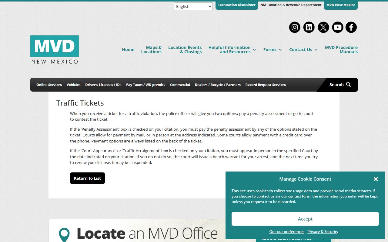 San Juan County traffic court records New Mexico MVD traffic tickets page
